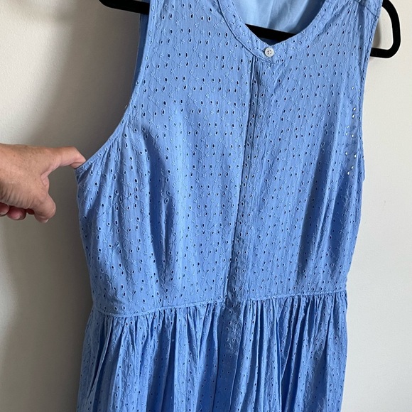J. Crew Factory Button Up Cotton Eyelet Knee Length Sleeveless Blue Dress Sz 14 - Picture 5 of 16